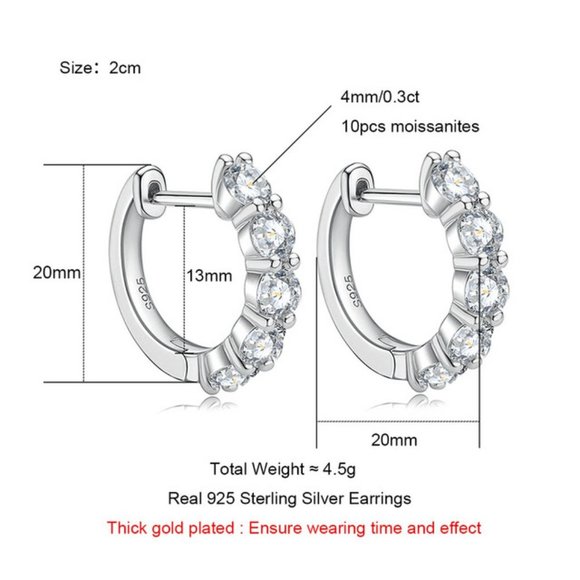 Certified 3ct. t.w. Moissanite Diamond 2cm Huggie Hoop Earrings NEW - Picture 9 of 15